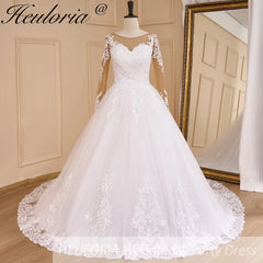 HEULORIA Princess Ball Gown Wedding Dress long sleeve sweetheart plus size robe de mariee Lace beading bride dress court train BA-648