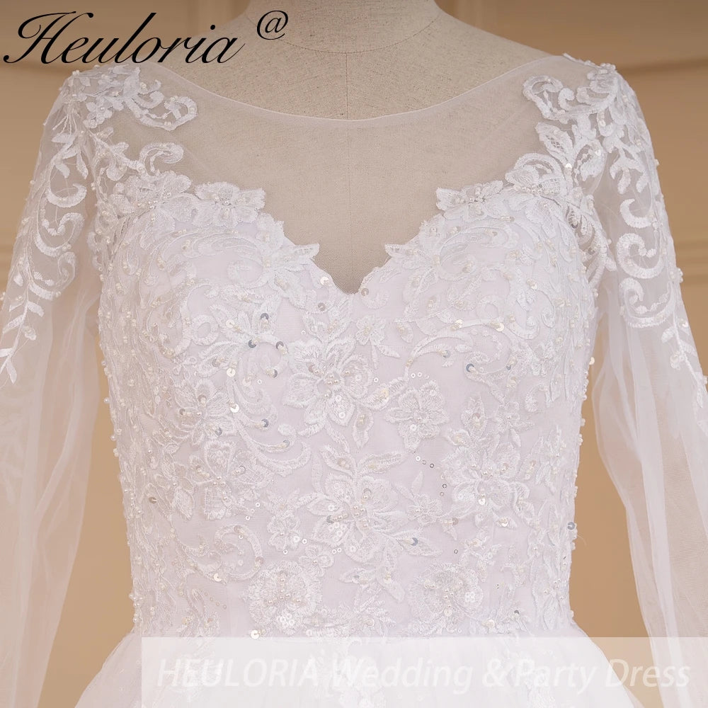 HEULORIA Princess Ball Gown Wedding Dress long sleeve sweetheart plus size robe de mariee Lace beading bride dress court train BA-640