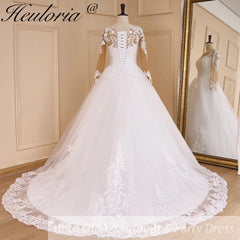 HEULORIA Princess Ball Gown Wedding Dress long sleeve sweetheart plus size robe de mariee Lace beading bride dress court train BA-648