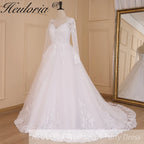 HEULORIA Princess Ball Gown Wedding Dress long sleeve sweetheart plus size robe de mariee Lace beading bride dress court train BA-640
