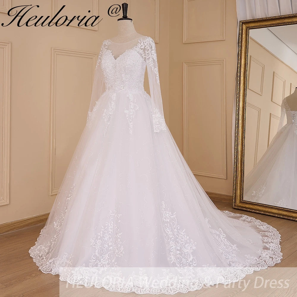 HEULORIA Princess Ball Gown Wedding Dress long sleeve sweetheart plus size robe de mariee Lace beading bride dress court train BA-640