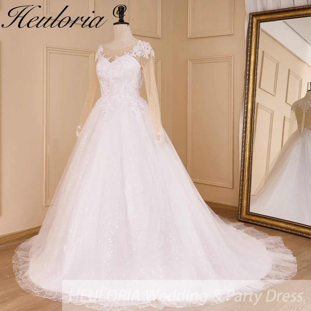 HEULORIA Princess Ball Gown Wedding Dress long sleeve sweetheart plus size robe de mariee Lace beading bride dress court train BA-649
