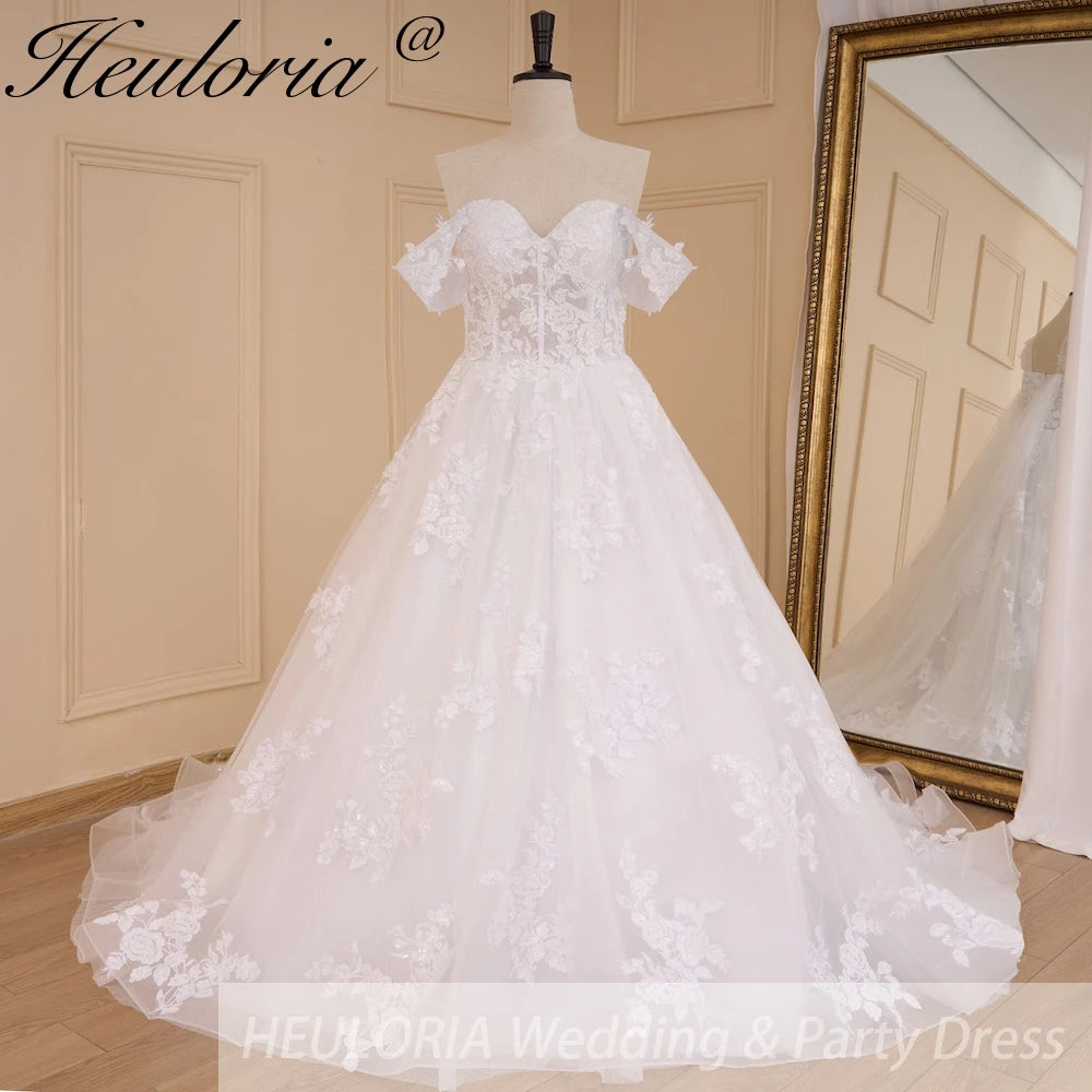HEULORIA Princess Ball Gown Wedding Dress off shoulde bride dress plus size robe de mariee Lace beading Wedding Gown court train BA-647 Imagen principal del producto