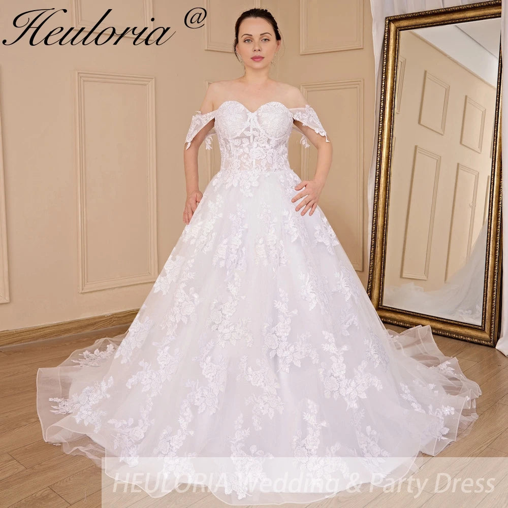 HEULORIA Princess Wedding Dress off shoulder bride dress plus size robe de mariee Lace beading Wedding Gown court train  BA-705 Image principale du produit