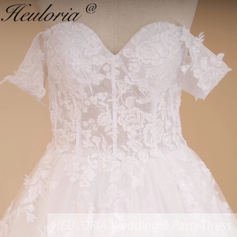 HEULORIA Princess Ball Gown Wedding Dress off shoulde bride dress plus size robe de mariee Lace beading Wedding Gown court train BA-647