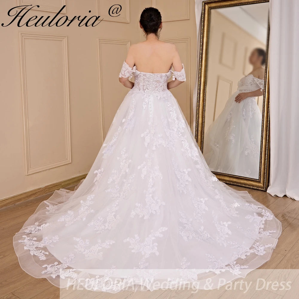 HEULORIA Princess Wedding Dress off shoulder bride dress plus size robe de mariee Lace beading Wedding Gown court train  BA-705