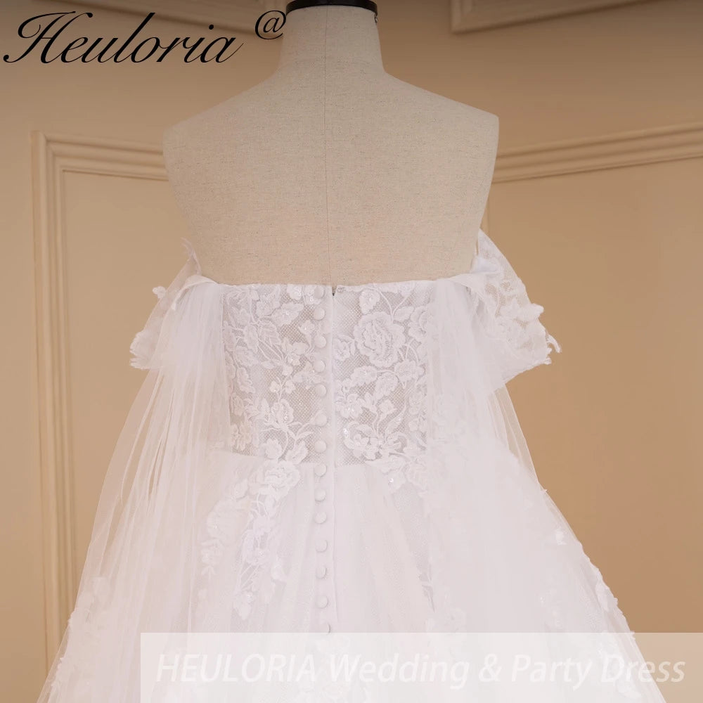 HEULORIA Princess Ball Gown Wedding Dress off shoulde bride dress plus size robe de mariee Lace beading Wedding Gown court train BA-647