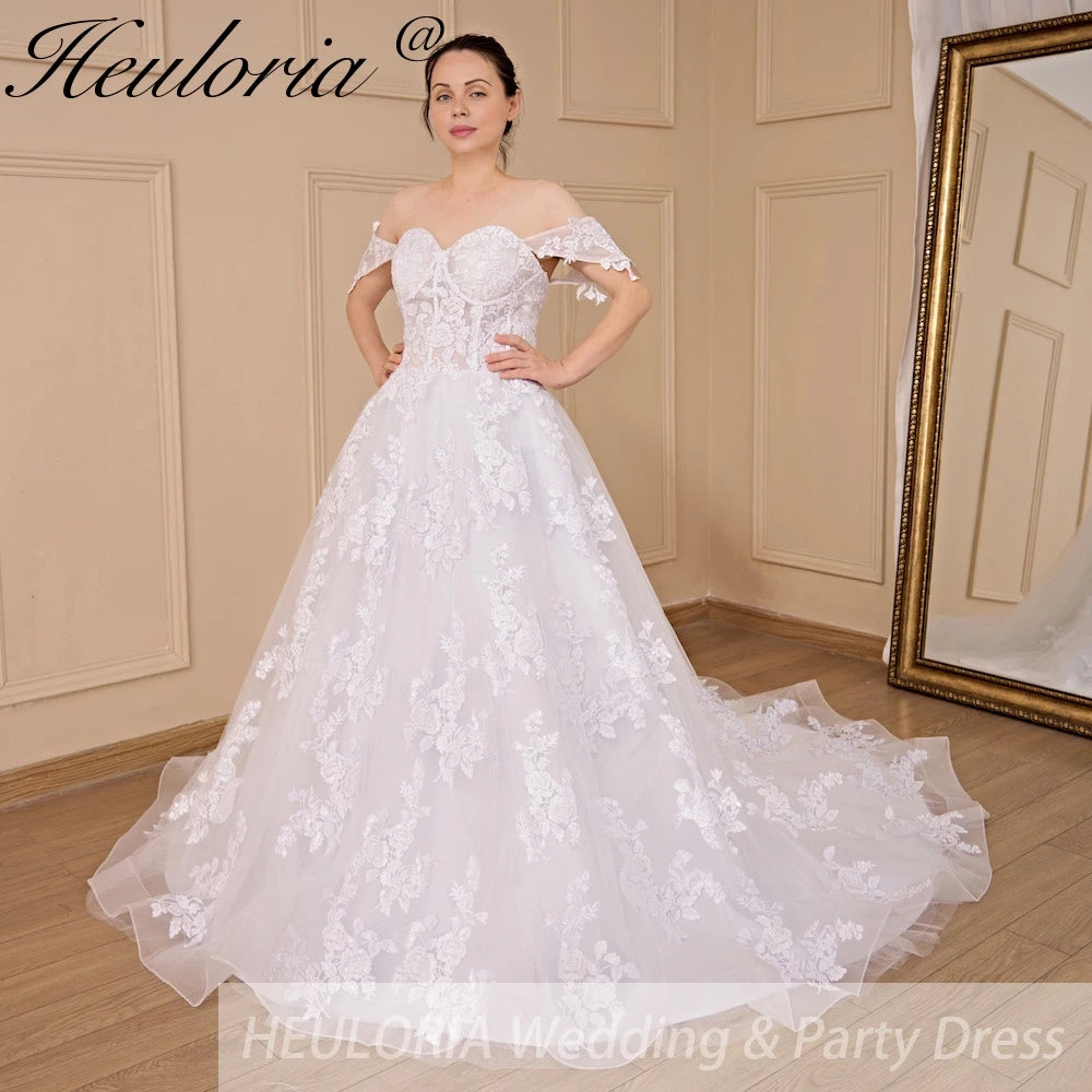 HEULORIA Princess Wedding Dress off shoulder bride dress plus size robe de mariee Lace beading Wedding Gown court train  BA-705