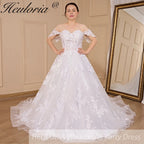 HEULORIA Princess Wedding Dress off shoulder bride dress plus size robe de mariee Lace beading Wedding Gown court train  BA-705