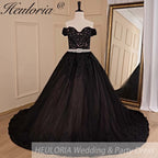 HEULORIA Princess Ball Gown Wedding Dress off shoulder bride dress lace up plus size robe de mariee Lace beading Wedding Gown BA-676