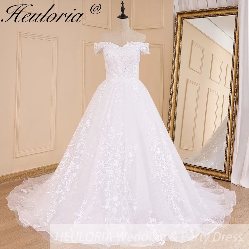 HEULORIA Princess Ball Gown Wedding Dress off shoulder bride dress lace up plus size robe de mariee Lace beading Bridal Gown BA-600A