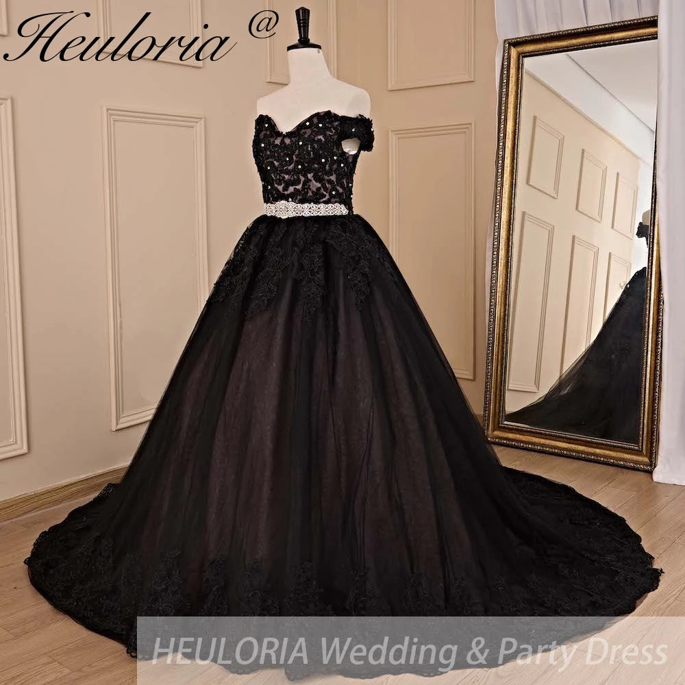 HEULORIA Princess Ball Gown Wedding Dress off shoulder bride dress lace up plus size robe de mariee Lace beading Wedding Gown BA-676