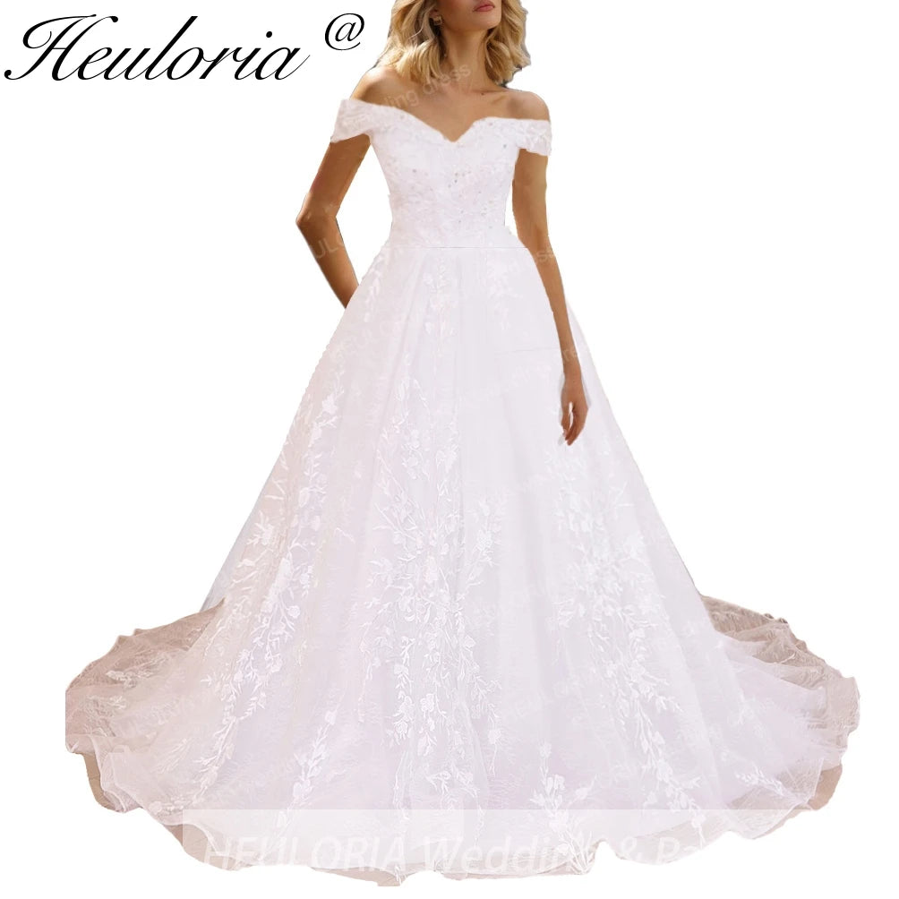 HEULORIA Princess Ball Gown Wedding Dress off shoulder bride dress lace up plus size robe de mariee Lace beading Bridal Gown BA-600A