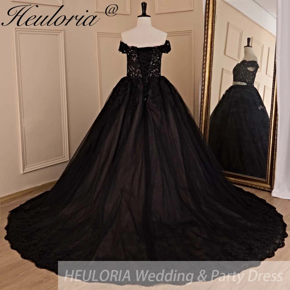 HEULORIA Princess Ball Gown Wedding Dress off shoulder bride dress lace up plus size robe de mariee Lace beading Wedding Gown BA-676