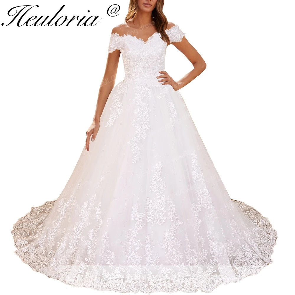 HEULORIA Princess Ball Gown Wedding Dress plus size off shoulder robe de mariee shinny sequined lace Wedding bride dress