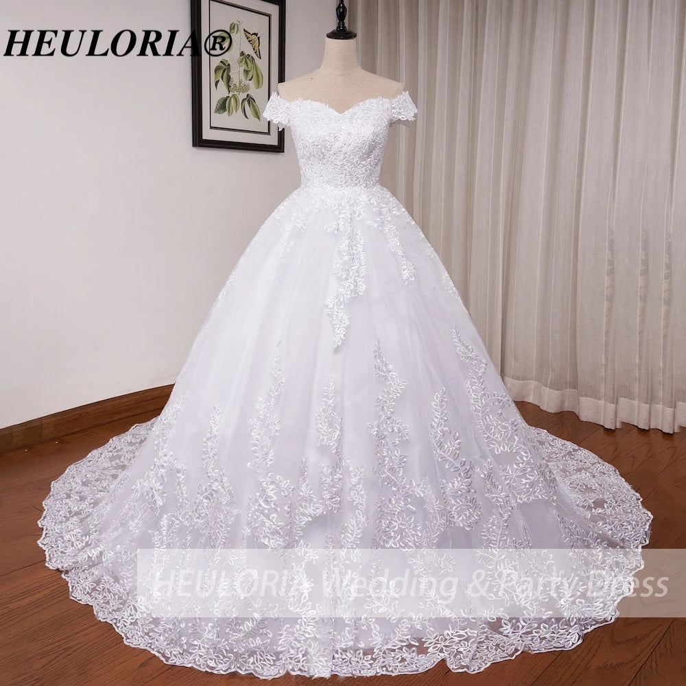 HEULORIA Princess Ball Gown Wedding Dress plus size off shoulder robe de mariee shinny sequined lace Wedding bride dress BA-1227