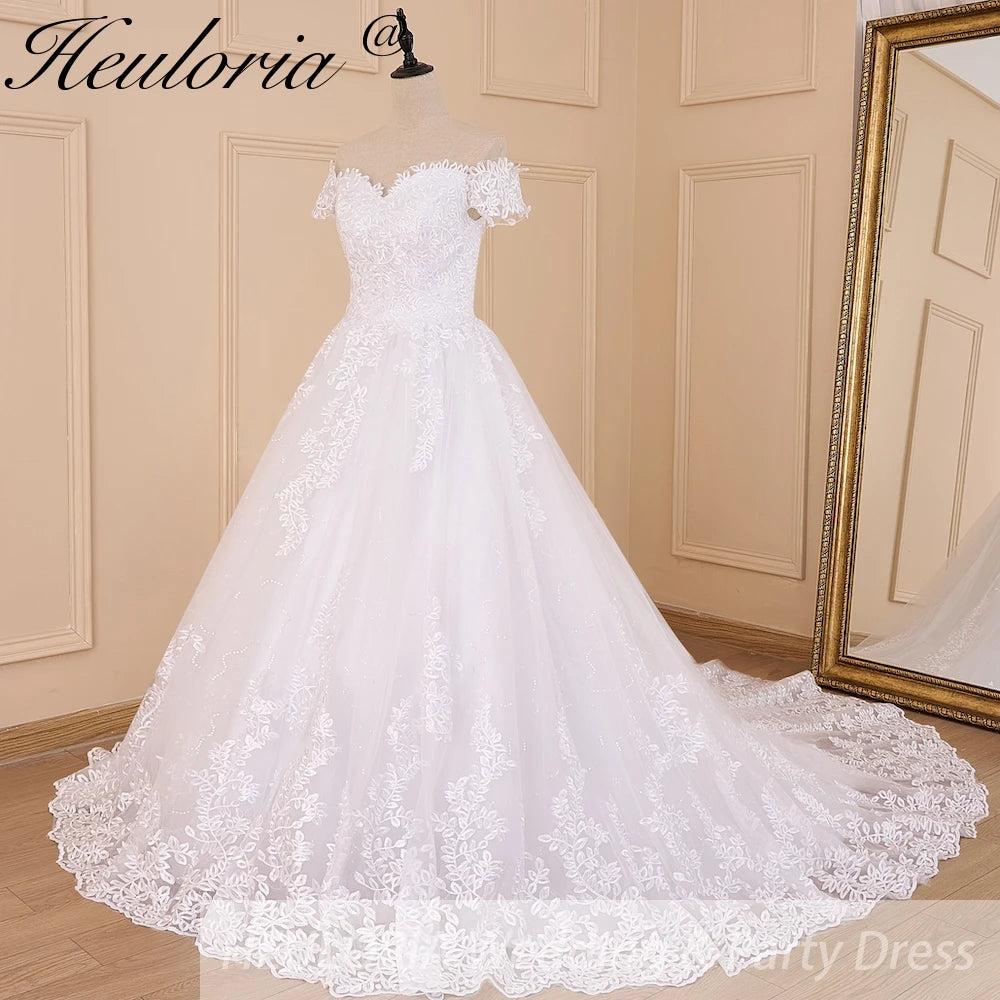HEULORIA Princess Ball Gown Wedding Dress plus size off shoulder robe de mariee shinny sequined lace Wedding bride dress BA-603A