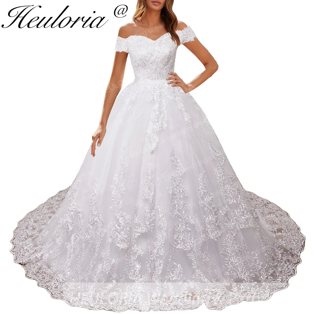 HEULORIA Princess Ball Gown Wedding Dress plus size off shoulder robe de mariee shinny sequined lace Wedding bride dress