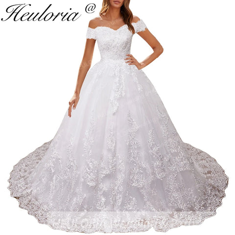 HEULORIA Princess Ball Gown Wedding Dress plus size off shoulder robe de mariee shinny sequined lace Wedding bride dress