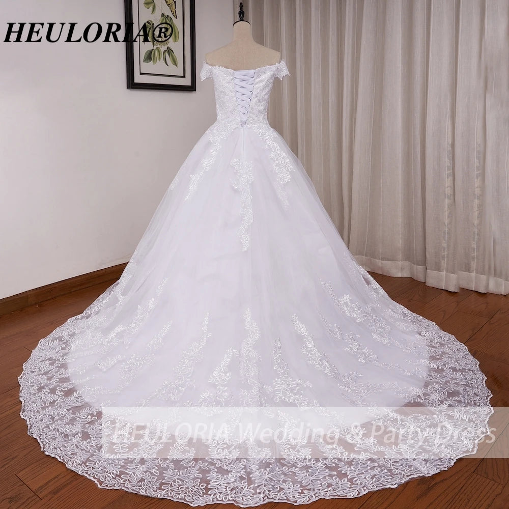 HEULORIA Princess Ball Gown Wedding Dress plus size off shoulder robe de mariee shinny sequined lace Wedding bride dress BA-1227