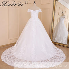 Vestido de novia HEULORIA de princesa, vestido de novia de talla grande con hombros descubiertos, vestido de novia de encaje brillante con lentejuelas 