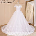HEULORIA Princess Ball Gown Wedding Dress plus size off shoulder robe de mariee shinny sequined lace Wedding bride dress BA-603A