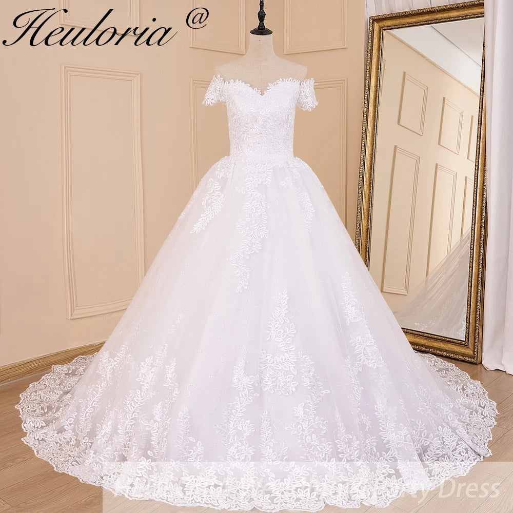 HEULORIA Princess Ball Gown Wedding Dress plus size off shoulder robe de mariee shinny sequined lace Wedding bride dress BA-603A