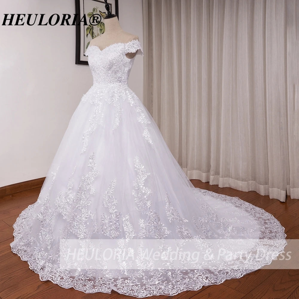 HEULORIA Princess Ball Gown Wedding Dress plus size off shoulder robe de mariee shinny sequined lace Wedding bride dress BA-1227