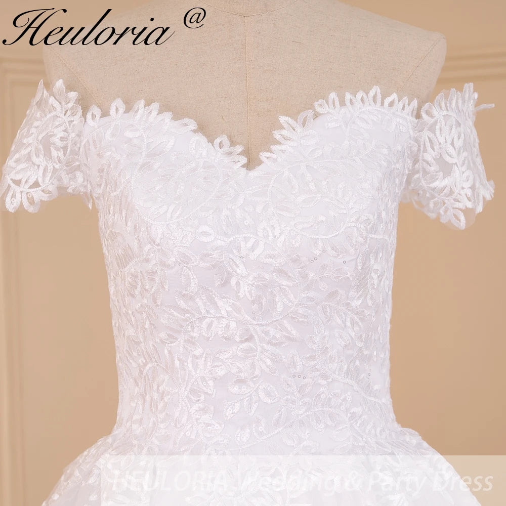 HEULORIA Princess Ball Gown Wedding Dress plus size off shoulder robe de mariee shinny sequined lace Wedding bride dress BA-603A