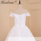 HEULORIA Princess Ball Gown Wedding Dress plus size off shoulder robe de mariee shinny sequined lace Wedding bride dress BA-603
