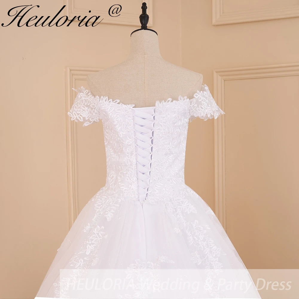 HEULORIA Princess Ball Gown Wedding Dress plus size off shoulder robe de mariee shinny sequined lace Wedding bride dress BA-603