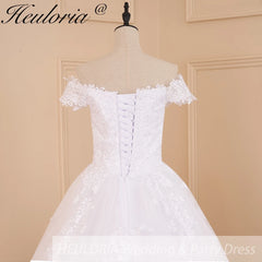 Vestido de novia HEULORIA de princesa, vestido de novia de talla grande con hombros descubiertos, vestido de novia de encaje brillante con lentejuelas 