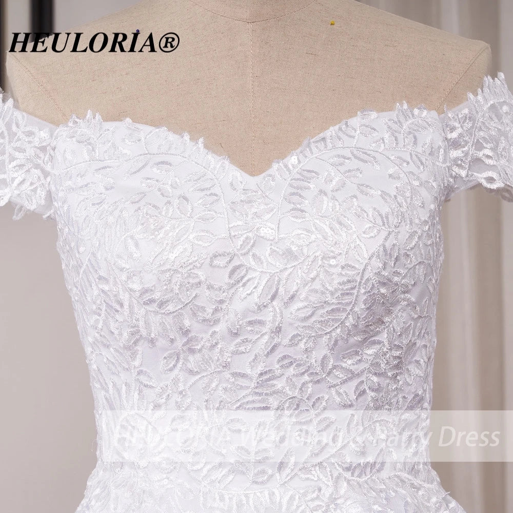 HEULORIA Princess Ball Gown Wedding Dress plus size off shoulder robe de mariee shinny sequined lace Wedding bride dress BA-1227