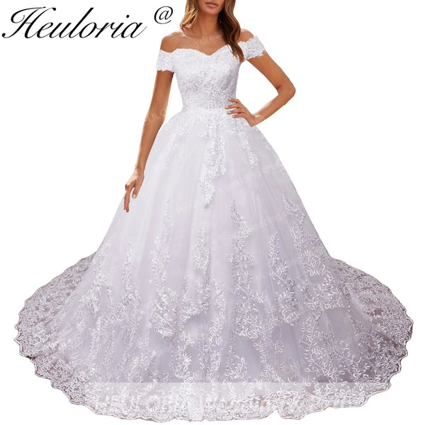 HEULORIA Princess Ball Gown Wedding Dress plus size off shoulder robe de mariee shinny sequined lace Wedding bride dress