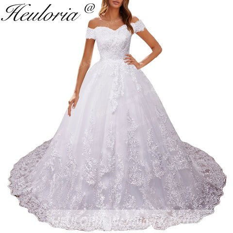 HEULORIA Princess Ball Gown Wedding Dress plus size off shoulder robe de mariee shinny sequined lace Wedding bride dress