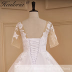 HEULORIA Princess Ball Gown Wedding Dress short sleeve lace applique plus size robe de mariee bride dress BA-650