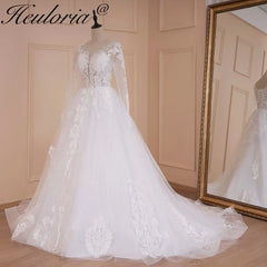 HEULORIA Princess Wedding Dress long sleeve bride dress plus size robe de mariee Lace beading shinny skirt Wedding Bridal Gown