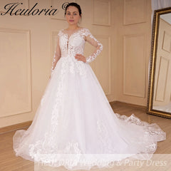 HEULORIA Princess Wedding Dress long sleeve bride dress plus size robe de mariee Lace beading shinny skirt Wedding Bridal Gown