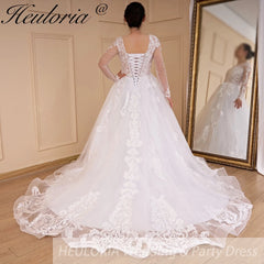 HEULORIA Princess Wedding Dress long sleeve bride dress plus size robe de mariee Lace beading shinny skirt Wedding Bridal Gown