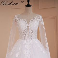 HEULORIA Princess Wedding Dress long sleeve bride dress plus size robe de mariee Lace beading shinny skirt Wedding Bridal Gown