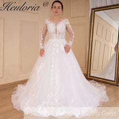 HEULORIA Princess Wedding Dress long sleeve bride dress plus size robe de mariee Lace beading shinny skirt Wedding Bridal Gown
