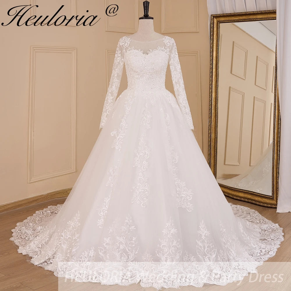 HEULORIA Princess Wedding Dress long sleeve lace beading robe de mariee Wedding Bridal Gown ball gown wedding dress plus size BA-617