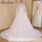 HEULORIA Princess Wedding Dress long sleeve lace beading robe de mariee Wedding Bridal Gown ball gown wedding dress plus size BA-617