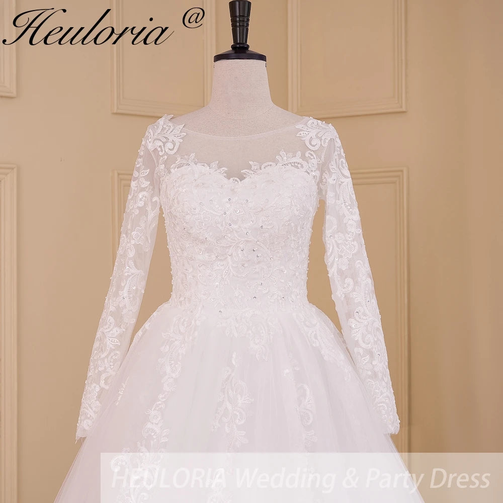 HEULORIA Princess Wedding Dress long sleeve lace beading robe de mariee Wedding Bridal Gown ball gown wedding dress plus size BA-617