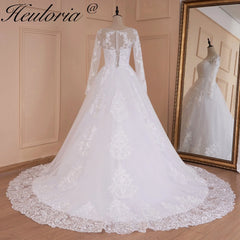 HEULORIA princesse robe de mariée à manches longues chérie grande taille robe de mariée dentelle perles robe de mariée court train 
