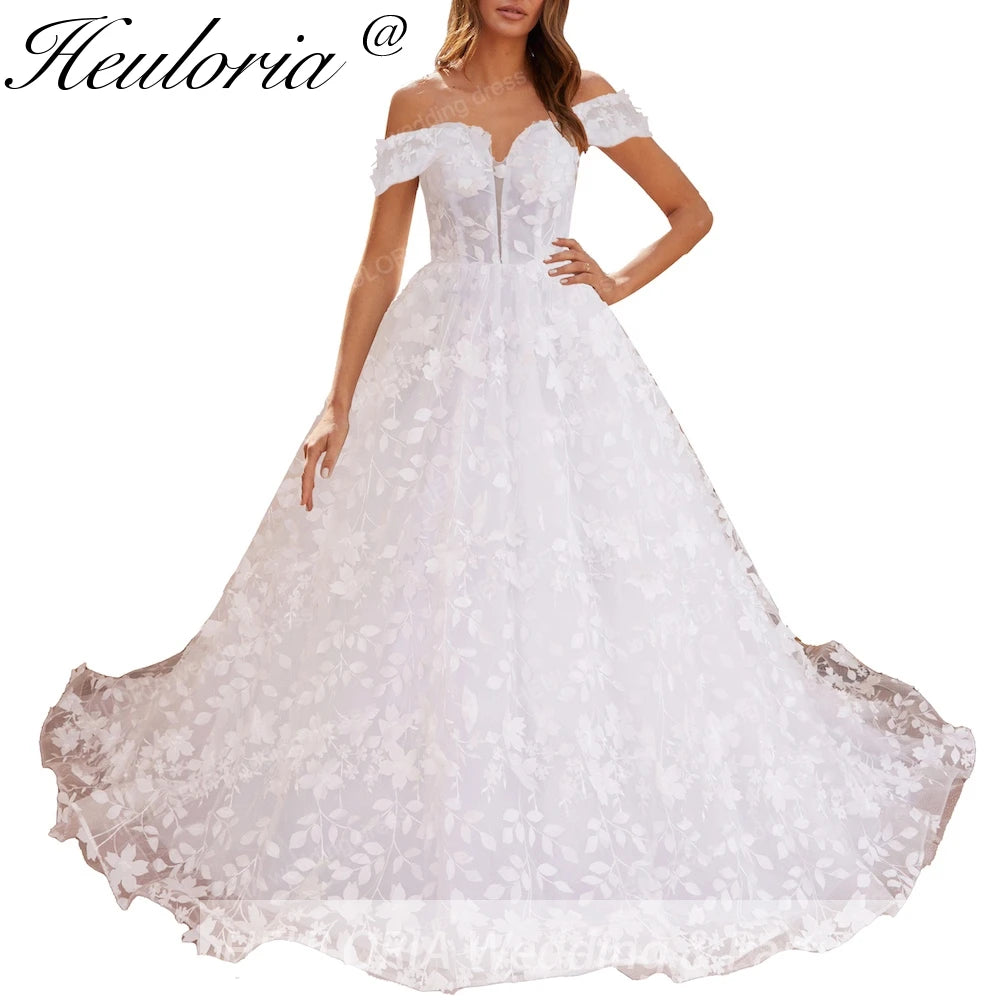HEULORIA Princess Wedding Dress off shoulder bride dress  plus size robe de mariee 3D floral Lace Wedding Bridal Gown BA-531 Imagen principal del producto