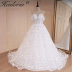 HEULORIA Princess Wedding Dress off shoulder bride dress  plus size robe de mariee 3D floral Lace Wedding Bridal Gown BA-531