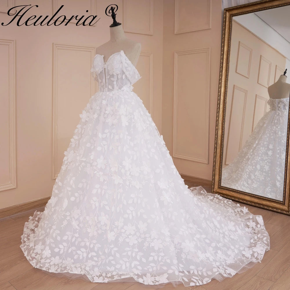 HEULORIA Princess Wedding Dress off shoulder bride dress  plus size robe de mariee 3D floral Lace Wedding Bridal Gown BA-521A Immagine principale del prodotto