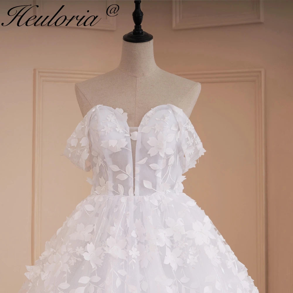HEULORIA Princess Wedding Dress off shoulder bride dress  plus size robe de mariee 3D floral Lace Wedding Bridal Gown BA-521A