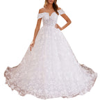 HEULORIA Princess Wedding Dress off shoulder bride dress  plus size robe de mariee 3D floral Lace Wedding Bridal Gown BA-531